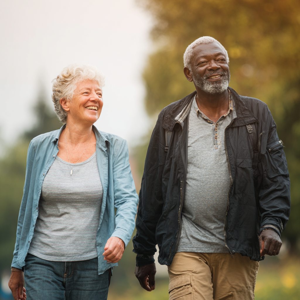 Couple walking outdoors