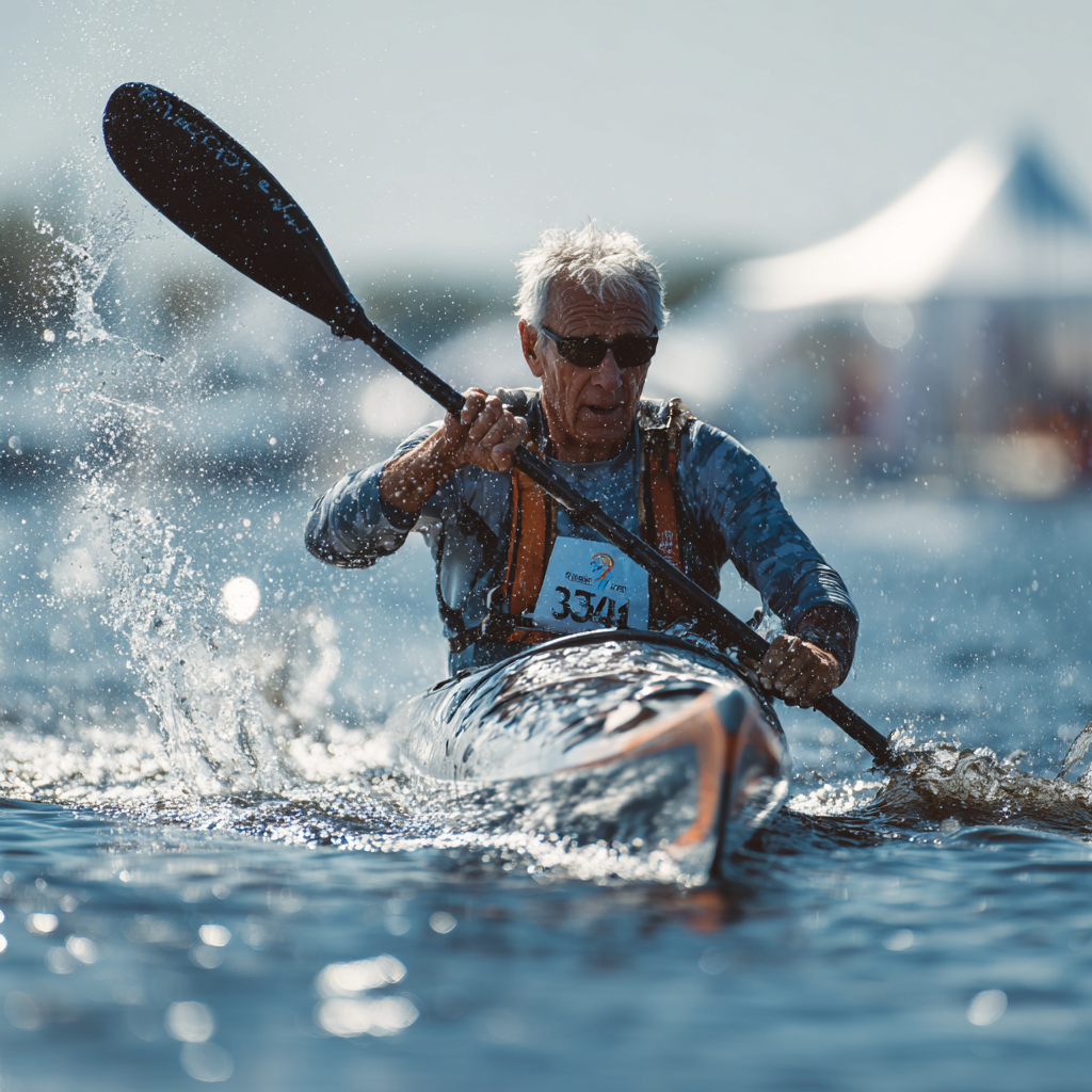 Master athlete kayaking